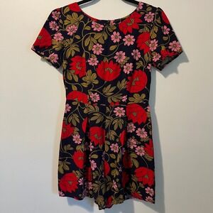 Princess Highway Floral Romper Navy Red Pink Short Sleeve Viscose PGFL229 Size 6
